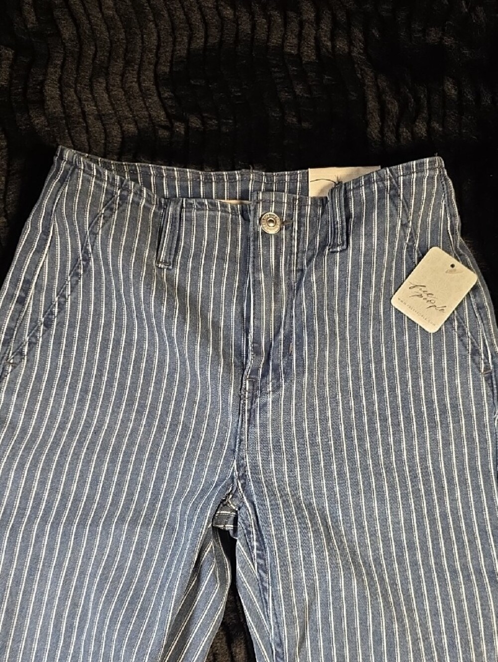 NWT Free People We The Free Level Up Faded Railroad Pinstripe Bootcut Jeans - Picture 5 of 7